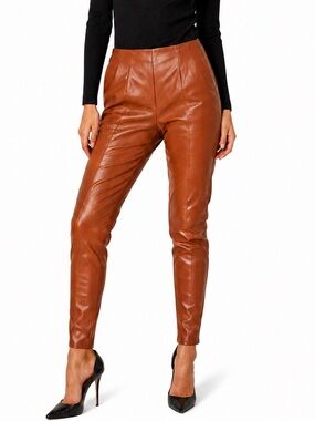 HAUTE MONDE Faux Leather Camel Tan Stretchy Skinny Pants Brown Leggings